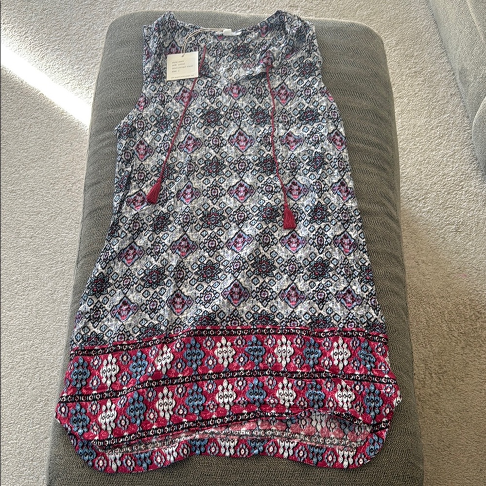 beachlunchlounge Gray Sleeveless Tank Dress with Geometric Print